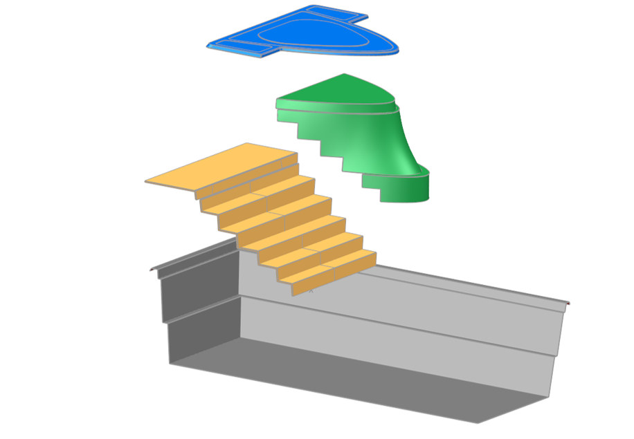 Broken down into parts: pool body, staircase and whirlpool